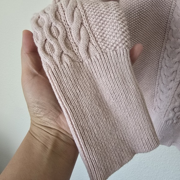Gap Women's Sz XL Cable Knit Sweater Fisherman Chunky Blush Pink Preppy Academia - Picture 4 of 7